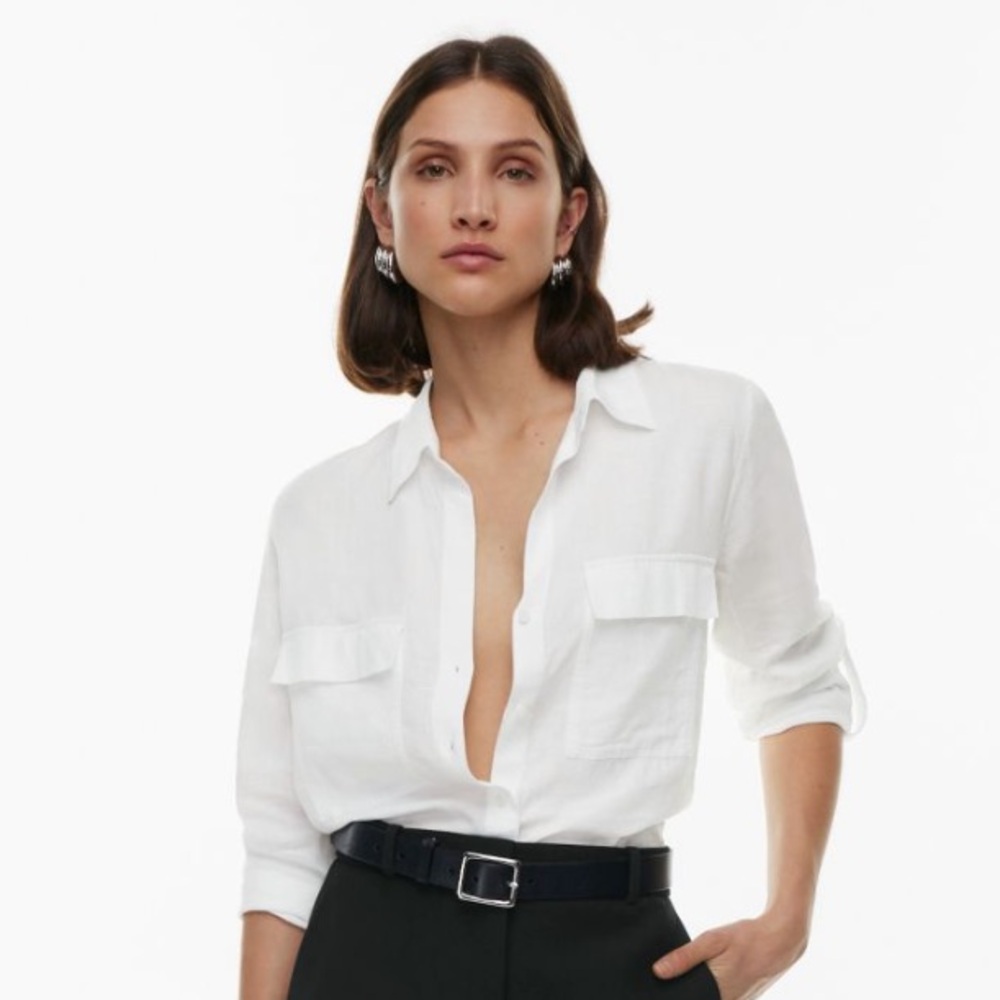 NWT Babaton utility linen button-up in white, sz XS